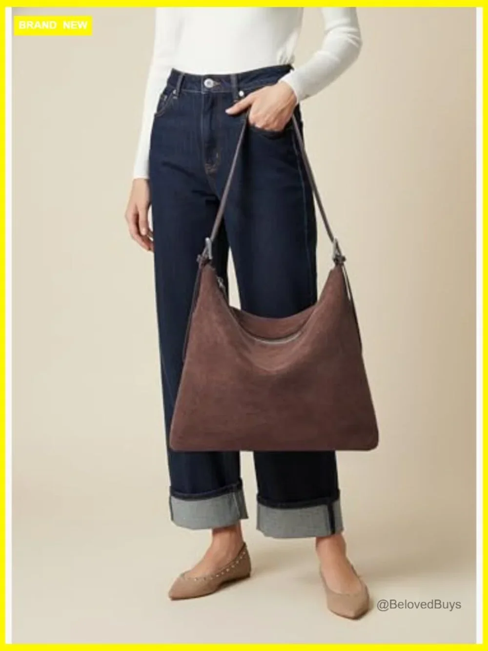 Slouchy Hobo Tote Purse, Faux Suede Shoulder Bag with Adjustable Strap